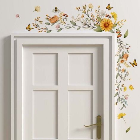 Stickers Muraux Plantes Florales Autocollants Muraux Fleurs Papillon Sticker Mural Amovible Deco Stickers pour Salons Chambres Bureaux Canapé Fond Décoration Murale (1/4)