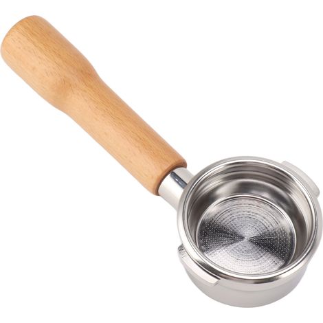 Porte-filtre à café 58 mm sans fond, en acier inoxydable, amovible, résistant à la chaleur, haute compatibilité, facile à nettoyer, 2 oreilles, pour Breville 9 C1, couleur bois de hêtre (1/5)