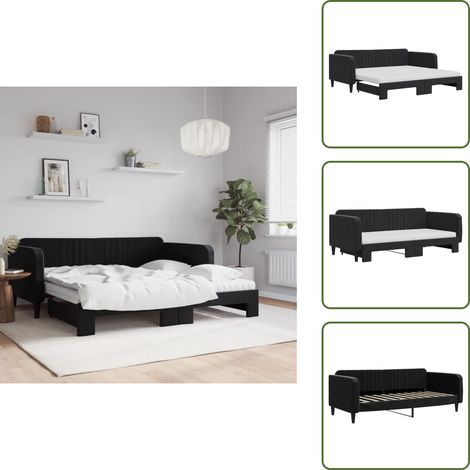 Doppelbett - vidaXL Tagesbett Ausziehbar mit Matratzen Schwarz 90x190 cm Samt - Matratze (1/5)
