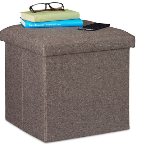Relaxdays Sitzhocker mit Stauraum, faltbar, weich gepolstert, eckig, Stoff, Sitzwürfel, HBT: 37x37,5x37,5 cm, graubraun