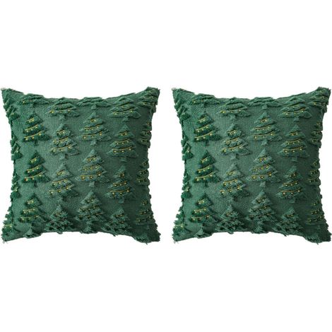 Fundas de almohada navideñas, cojines bordados con árbol, cojines navideños, aptas para fundas de almohada decorativas navideñas, 4 piezas, verde. (1/5)