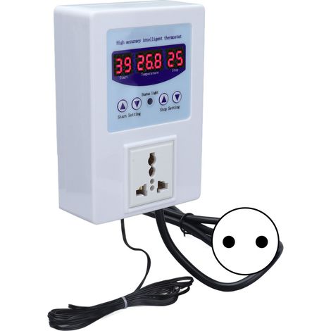 Digitales Thermostat mit Digitalanzeige, Temperaturregler mit Sonde, EU-Stecker 110-240V, weiß, präziser Temperaturregler für Heizung und Kühlung. (1/5)