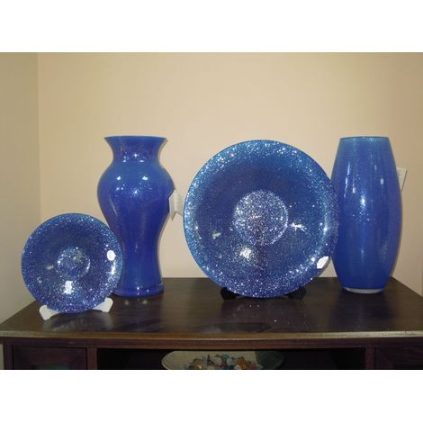 Posacenere da Tavola Decorato Blu in Vetro lady (1/2)