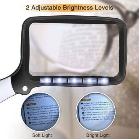 Loupe de lecture rectangulaire avec 5 lumières à LED, 2 modes d’intensité et grossissement 2x pour personnes âgées ou avec une mauvaise vue,Lecture Inspection Hobby Artisanat Horlogerie Pièces (1/3)