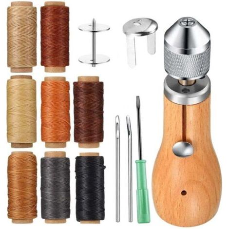 BUNTHAUS PA Kit de Couture pour Cuir, Polyvalent Aiguille Cuir Avec 8 faisceaux de fils, Ensemble d'outils de Couture à la Main,avec Fil Ciré, pour Coudre du Cuir et de la Toile (1/4)
