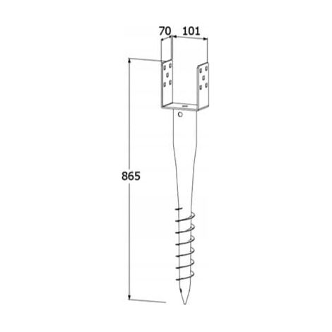 Support De Poteau À Visser Domax PWU100, 100 x 865 mm, Acier Galvanisé, Ancrage Au Sol (1/3)