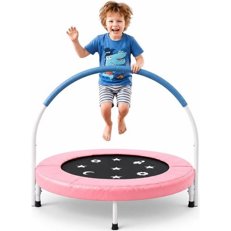 Trampoline Enfant Ø91cm, Trampoline Pliable avec Barre de Maintien et Rembourrage Sécurisé, Mini Trampoline pour Enfants de 3-6 Ans (1/5)