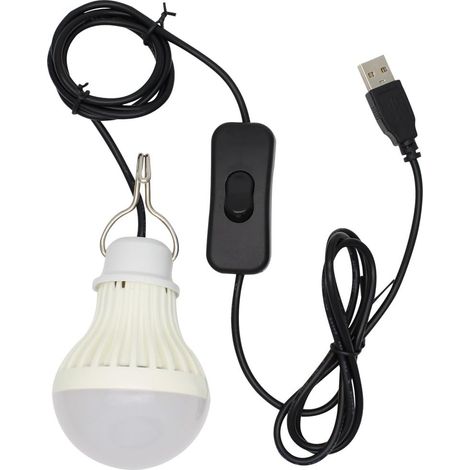 USB Ampoule LED 5W USB Lampe Camping 10 SMD 5730LEDs Blanc Chaud Camping Tente Lampe avec Crochet à Suspendre Adaptateur pour Périphérique usb avec Commutateur [Classe énergétique A++]
