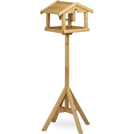 Mangeoire oiseaux extérieure spacieuse avec support 117 x 50 x 50 cm aide les oiseaux design naturel en bois marron (1/4)