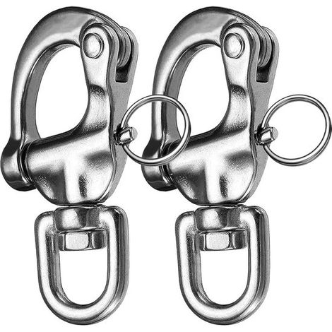2 pièces - mousqueton pivotant (70 mm) - support à dégagement rapide - crochet à dégagement rapide - gréement en acier inoxydable 316 - fermetures de voiles - fermetures de gréement - argent (1/5)