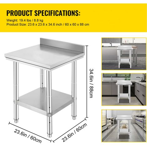 Mophorn 24 x 24 x 35 Zoll Arbeitstisch aus Edelstahl, gewerblicher Arbeitstisch zur Lebensmittelzubereitung, robuster Arbeitstisch aus Metall, höhenverstellbar für Restaurants, Zuhause und Hotels