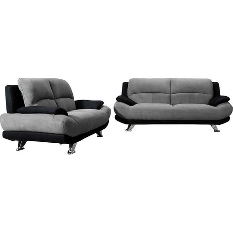 Divano 3+2 posti in microfibra MUSKO - Bicolore grigio e nero - MUSKO (1/4)