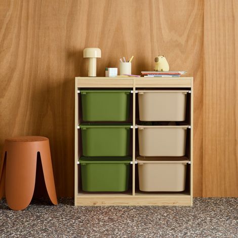 Meuble de rangement enfant 6 bacs de rangement en plastique vert olive taupe - Sora