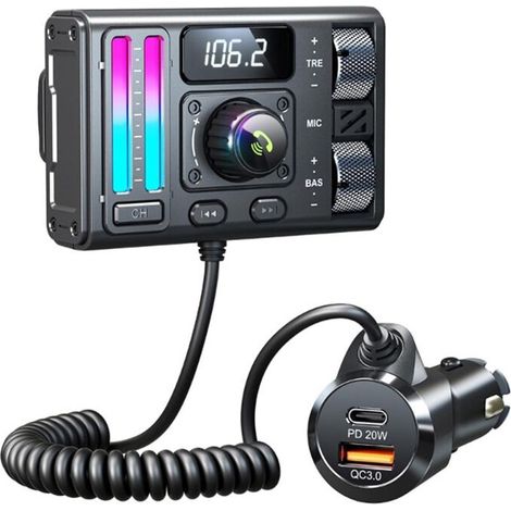 Transmisor FM para coche PD20W QC3.0 con adaptador de carga USB para reproductor MP3 de coche