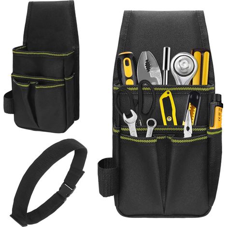 Sacoche ceinture porte-outils, organisateur d'outils en tissu Oxford résistant avec plusieurs compartiments, pour électriciens et bricoleurs, noir 13 x 6 x 28 cm (1/5)