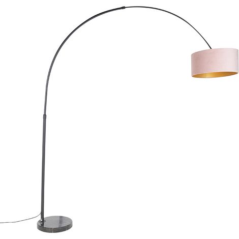 Arc Lamp Black Velvet Lampshade Pink with Gold 50 cm - XXL