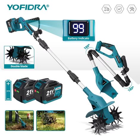 Motoculteur électrique sans fil, outil de jardinage, compatible avec les broches de batterie Makita 21V, livré avec deux batteries de 4,5 Ah. (1/5)