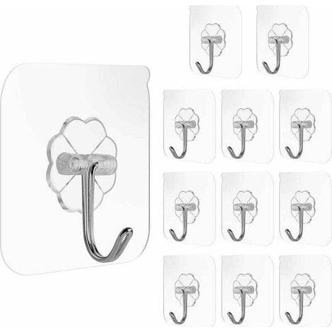 12 Stück Handtuchhalter mit Saugnapf, transparent, selbstklebend, quadratisch, wiederverwendbar, aus Edelstahl, für Küche und Bad (1/4)