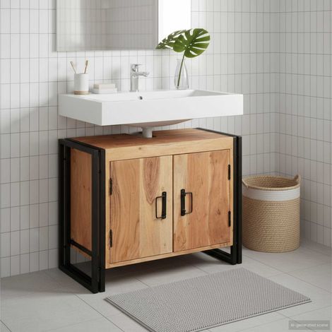 Mueble para lavabo de baño Madera maciza de Acacia y Hierro
