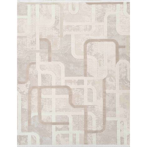 Tapis salon moderne en relief géométrique beige 120x180 cm – Polyester doux – Certification OEKO-TEX – Design contemporain élégant – Thedecofactory (1/5)