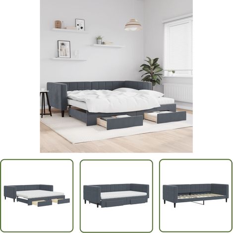 vidaXL Tagesbett Ausziehbar mit Schubladen Dunkelgrau 100x200 cm Samt (1/5)