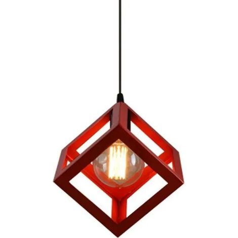 U-DO 2Pcs Suspension Filaire Ajustable design Moderne 1628cm Lustre Plafonnier Cage forme Carré en Fer Rouge pour Salon (1/4)