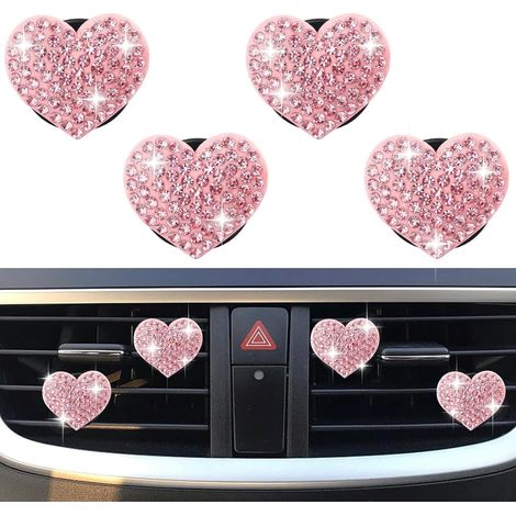 4 Pcs Clip d'Aération Voiture Cœur Strass Rose, Décoration Voiture Intérieur Femme, Diffuseur Parfum Voiture et Accessoire Voiture, Deco Voiture, Accessoire Voiture Femme (1/5)