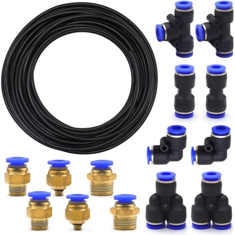 Tuyau Pneumatique - 10 M - 6 mm x 4 mm - PU Noir - Raccords Rapides Y T L I - Pour Outils À Air Comprimé