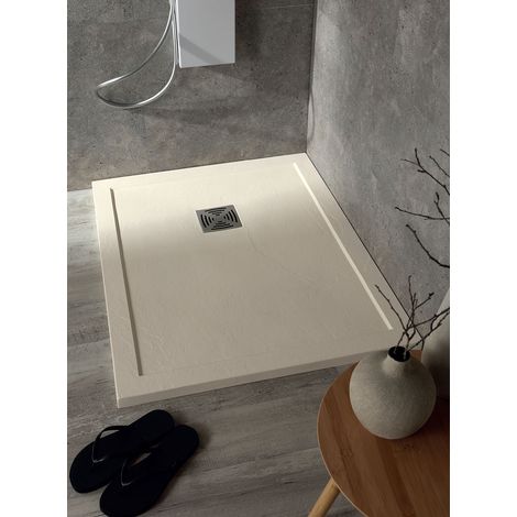 Piatto doccia 80x80 h.3,3 in marmoresina con bordo crema Flat di
