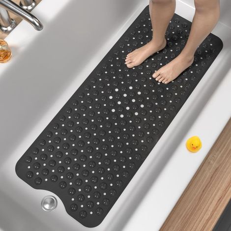 Noir Tapis de Baignoire Antidérapant, 100 x 40cm Très Long Tapis de Douche Antiderapant, Résistant aux Moisissures & Lavable en Machine