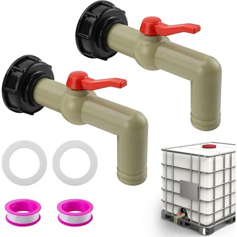 2 Pièces Robinet Cuve 1000l S60x6 Sortie 32mm Adaptateur avec Rondelle Ruban Adhésif pour Plastique Robinet Cuve Plastique pour Citerne de Pluie (Dn40/50) (1/5)