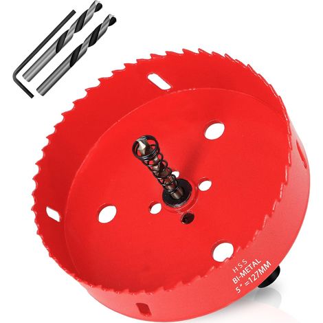 Scie Cloche Bi-métal 127 mm, M42 HSS Bimétallique Scie Trèpan, avec Adaptateur de Tige Triangulaire et Foret de Centrage, pour le Bois, Métal Mou, Plastique, Verre, Carrelage, Céramique (1/5)