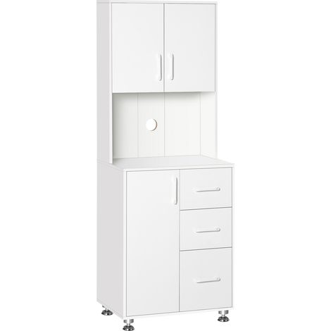 Credenza alta da cucina, mobile da cucina con 3 ante, 3 cassetti e piano di lavoro, 60 x 40 x 160 cm, bianco