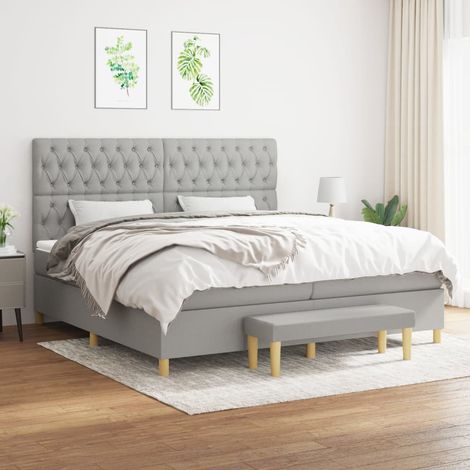 Lit à sommier tapissier avec matelas - Cadre De Lit Moderne: King Size - Lit Double - Gris clair 200x200cm Tissu Chic-463452 (1/5)