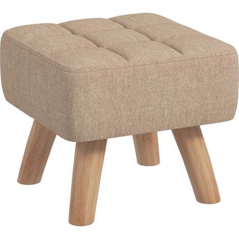 Linen-Look Square Padded Footstool - Brown (1/5)