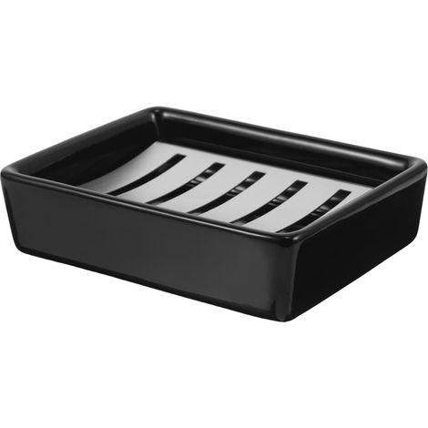 soap dish with drain made of ceramic and stainless steel