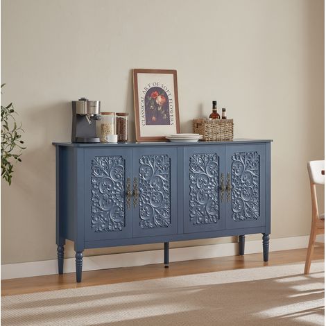 Aparador 160 x 40 x 89 cm con puertas en relieve, almacenaje, azul marino OKMYHOME (1/5)