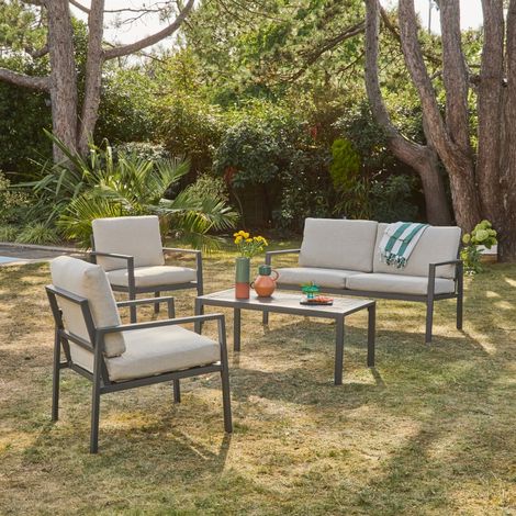 Salon de jardin aluminium 4 places - Onara Anthracite / Beige