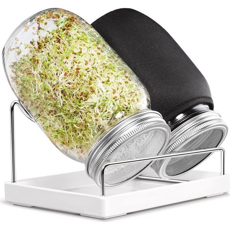 Filiyano – kit de germination complet – Bocaux de germination à large ouverture d'un litre, couvercles de germination en acier inoxydable pour un (1/5)