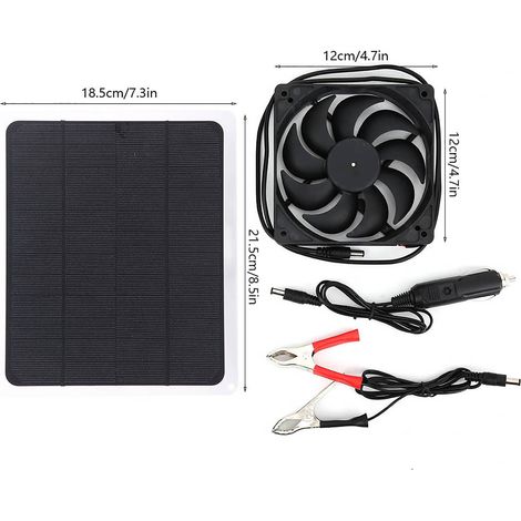 Panneau solaire 10 W 12 V avec sortie USB pour le chargement de batteries et ventilateur d'extraction pour animaux de compagnie (1/5)