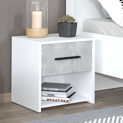 Comodino Secli, un Cassetto, un Ripiano, Apertura Scorrevole, 42x33x42h cm Bianco (1/5)