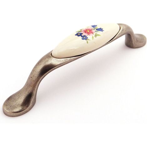 Porzellangriff VENUS BA 96 mm Cremefarbig / Silber Antik - Blume (1/4)