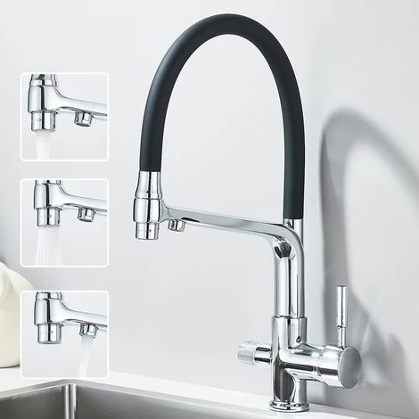 Robinet de cuisine eau filtrée double bec fonction de Purification robinet de cuisine grue d'eau rotative à 360 degrés pour la cuisine-Chrome