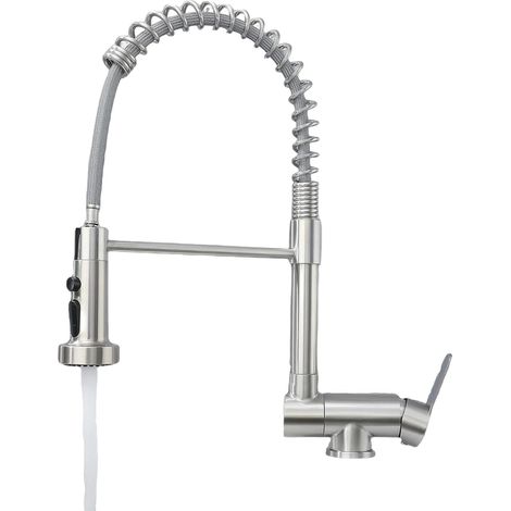 Robinet Cuisine Rabattable Douchette, Mitigeur Cuisine Rabattable Flexible Cuisine,Inox 304 Brossé Pivotant 360°, Robinet De Cuisine Rabattable