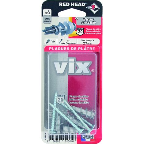 Set mit 4 Dübeln und Schrauben von Vix RED HEAD, Durchmesser 12 x Länge 30 mm RED HEAD