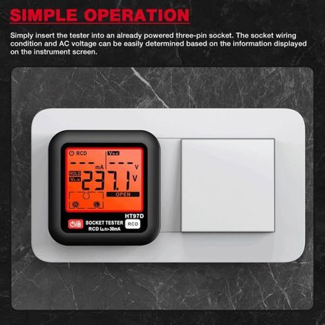 Testeur de prises électriques UE, écran LCD, test de déclenchement du disjoncteur différentiel, vérification de polarité et de (1/5)