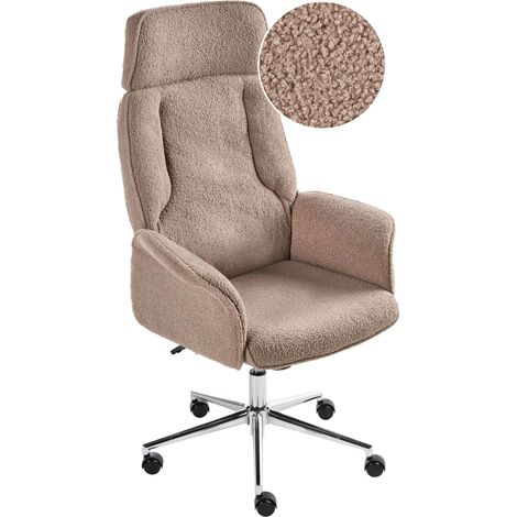 Office Chair Brown Boucle Swivel Adjustable Height Flared Arms Castors Modern PILOT (1/5)