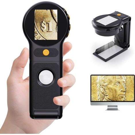 Münzlupe mit Licht, 500-fache Vergrößerung, leistungsstarke Handlupe zum Lesen, USB-Münzmikroskop, faltbares Digitalmikroskop für Senioren zum Lesen, Inspizieren, Schmuckbegutachten und Erkunden (1/5)