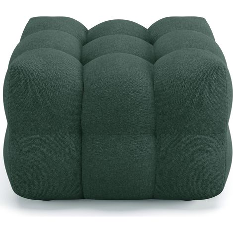 Pouf capitonné en tissu chenille vert - Cester (1/5)