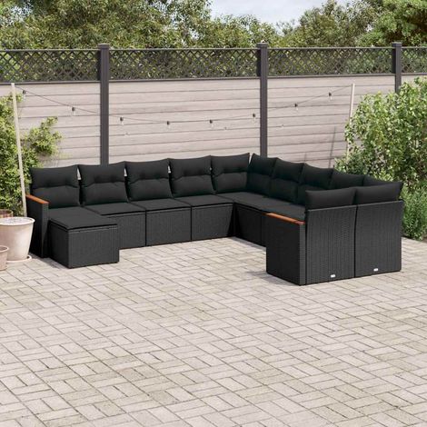vidaXL Salon de jardin 11 pcs avec coussins noir résine tressée (1/3)